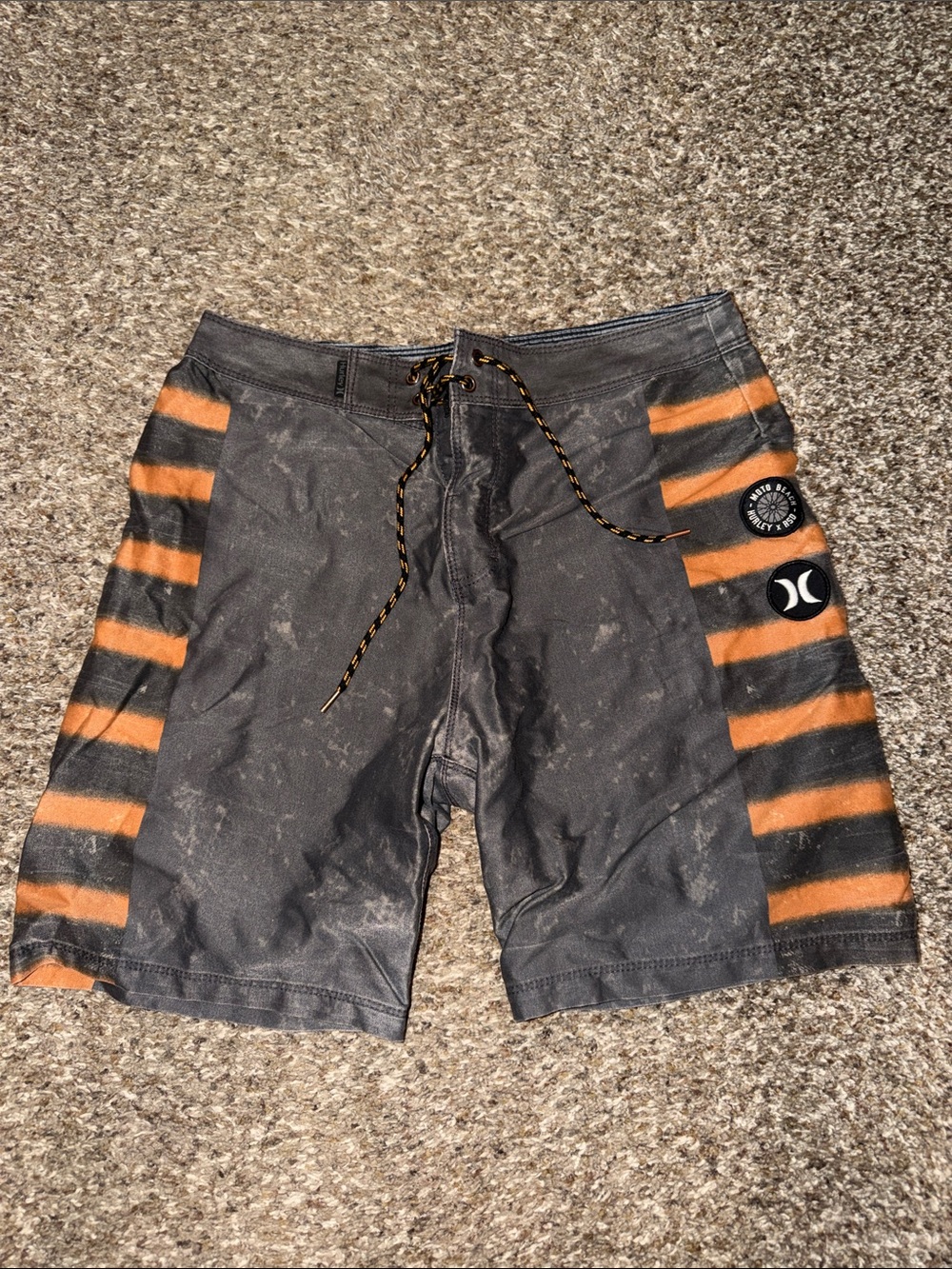 Hurley Black Board Shorts with Orange Side Stripes